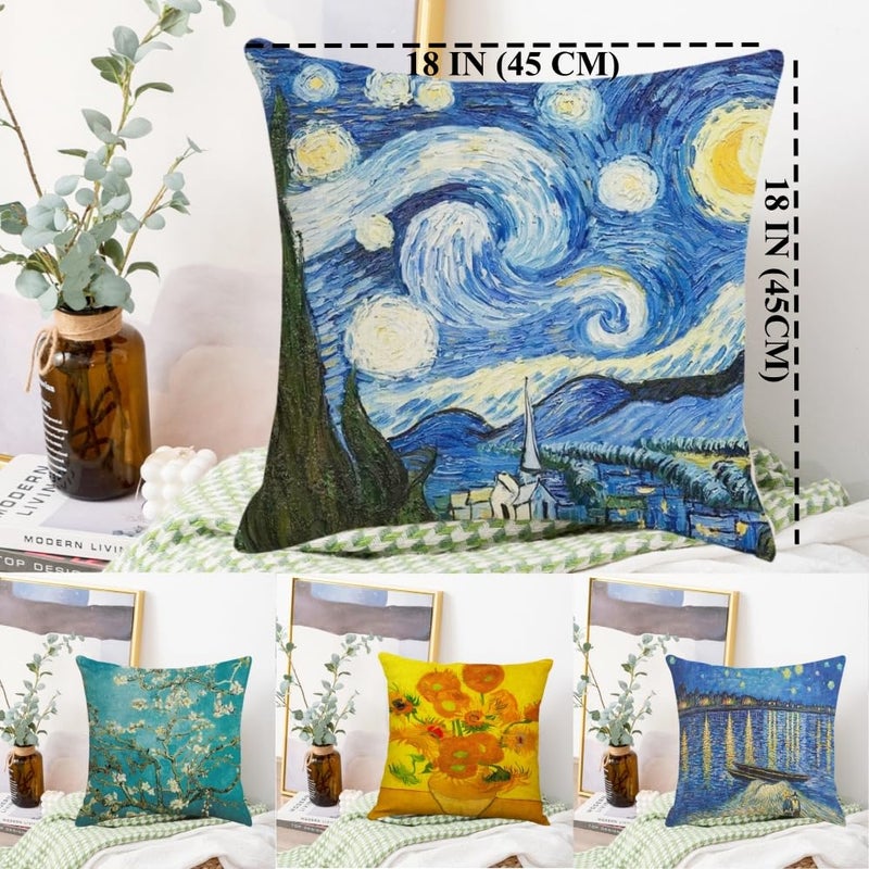 IcosaMro Throw Pillow Covers Set of 4 Famous Painting Art 18x18 Decorative Pillow Cases Square Zippered Cotton Linen Cushion Cover Room Sofa Decor - Image 4